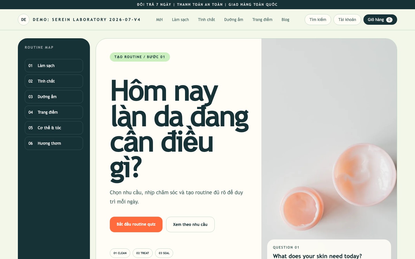 Ảnh chụp thực tế giao diện Beauty Routine Quiz