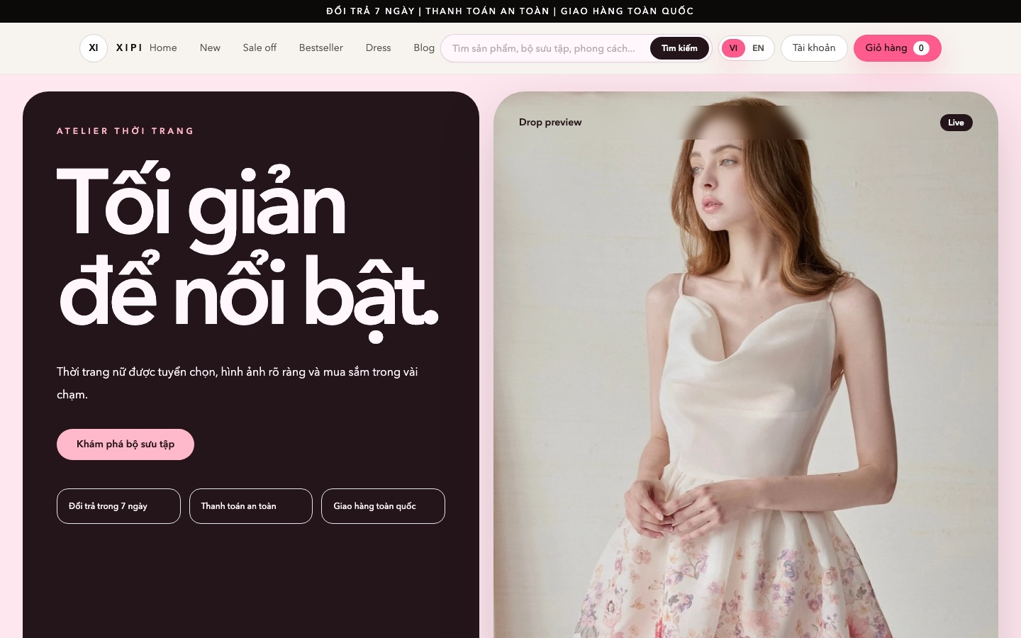 Ảnh chụp thực tế giao diện Fashion Mobile Boutique