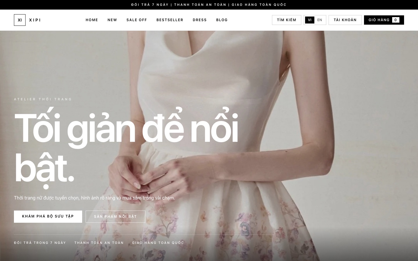 Ảnh chụp thực tế giao diện Fashion Monochrome