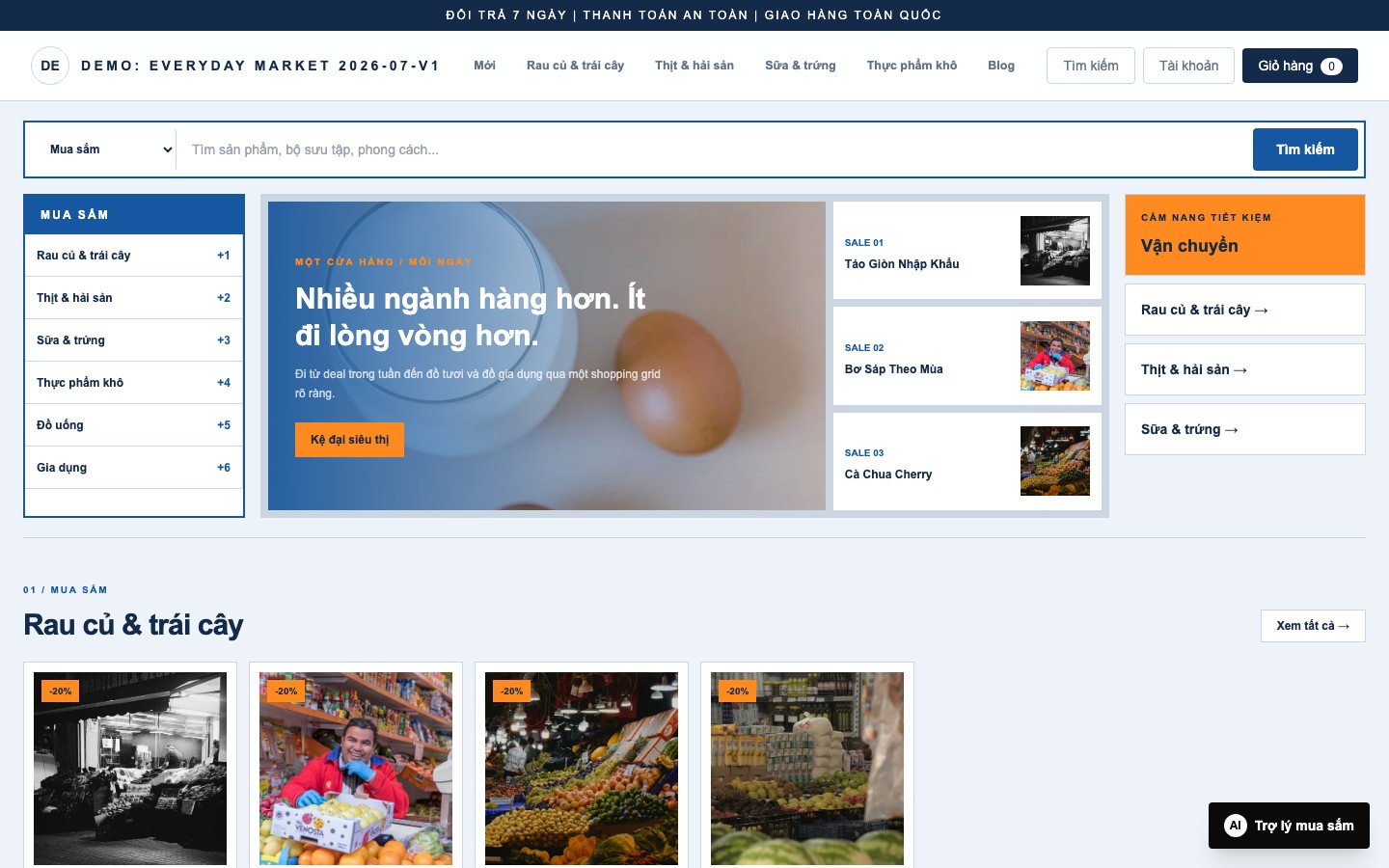 Ảnh chụp thực tế giao diện Supermarket Hypermarket Grid
