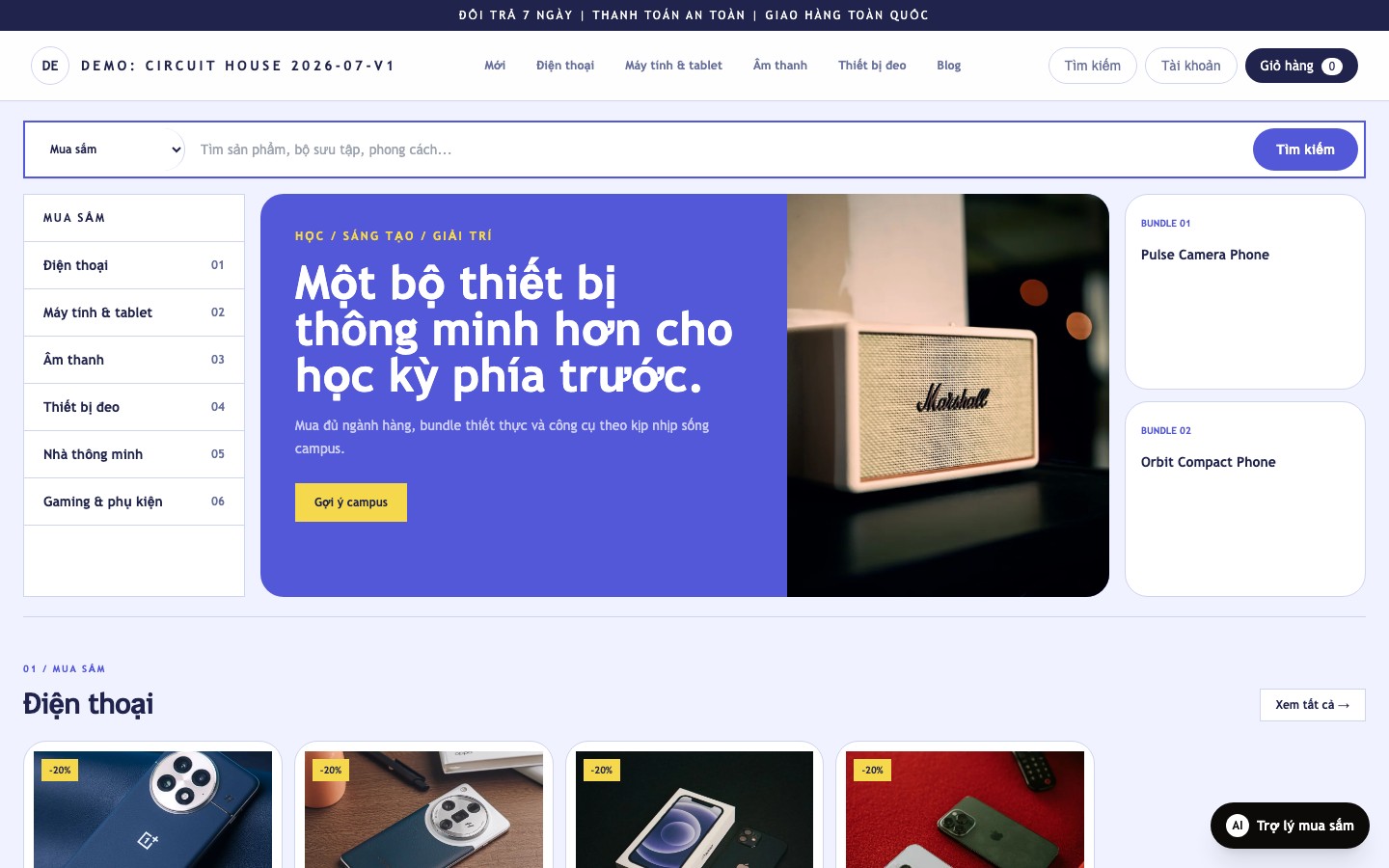 Ảnh chụp thực tế giao diện Technology Campus Shop